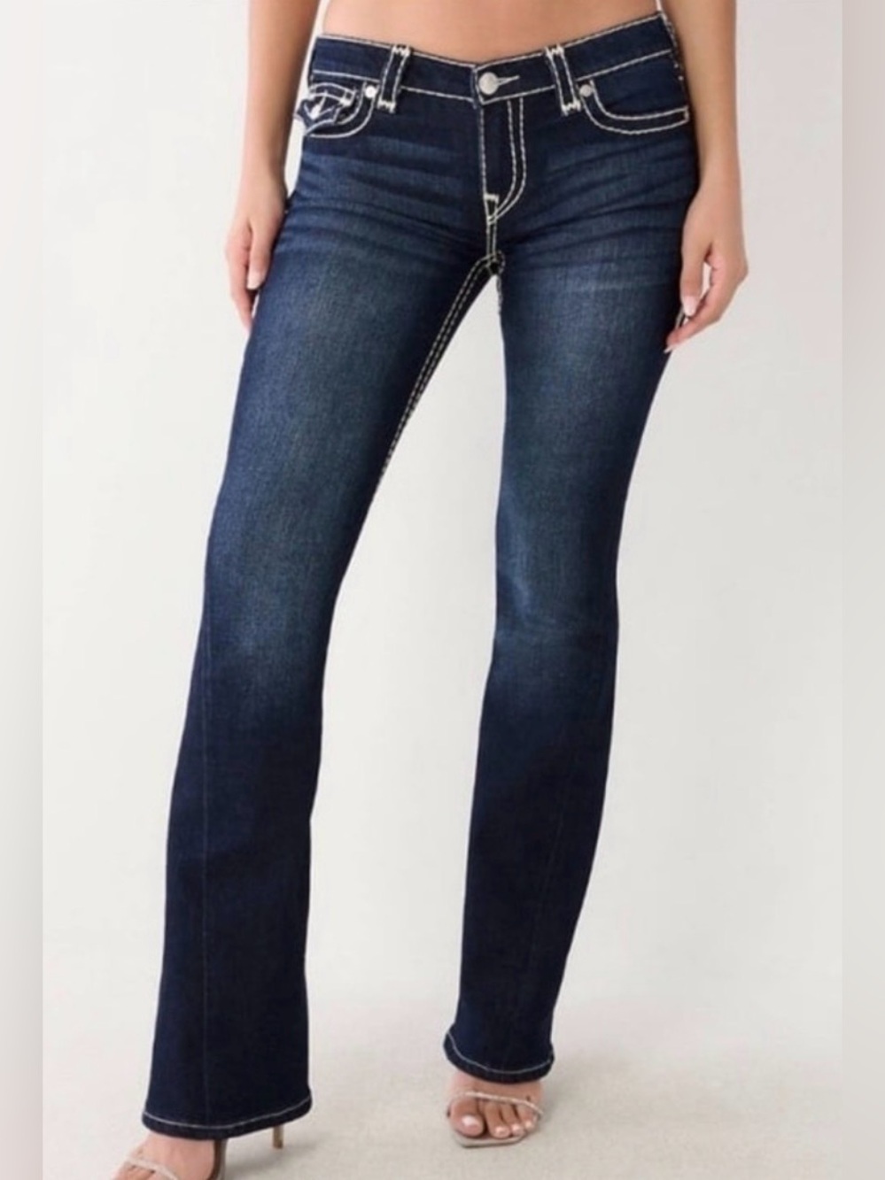 True Religion Joey Low Rise Flare Jeans Super T Dark Wash Flap Pocket Size 30 - Picture 2 of 15
